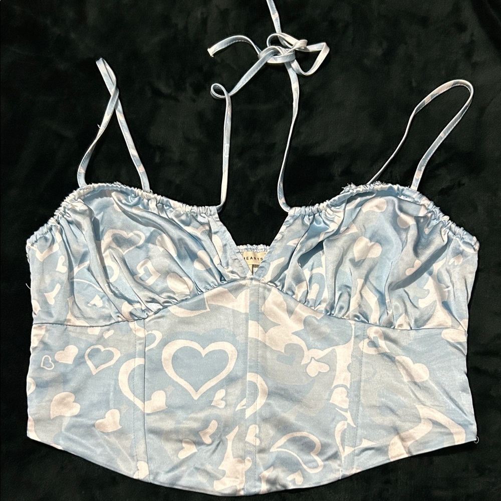PacSun Blue and White Heart Crop Top